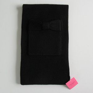Kate Spade New York Solid Bow Knit Muffler Scarf Black w/Pocket NEW NWT GIFT